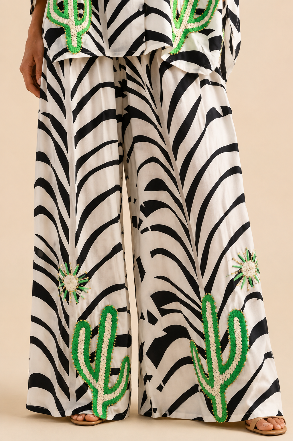 Gold & Silver Paris Zebra Pants with Cactus Details