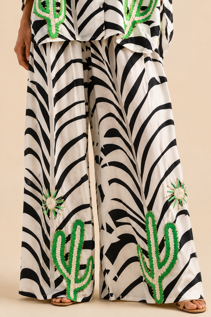 Gold & Silver Paris Zebra Pants with Cactus Details