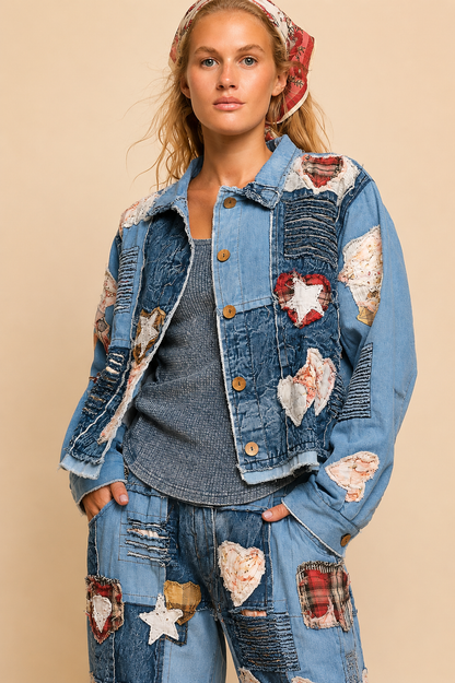 Pol Clothing Artisan Patchwork Denim Handcrafted Appliqué Vintage Jacket