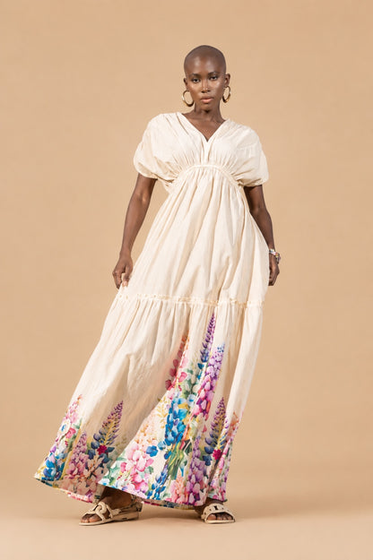Gold & Silver Paris Paloma Cream Maxi Dress