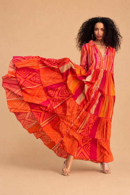 Gold & Silver Cuba Orange Colorway Maxi Dress