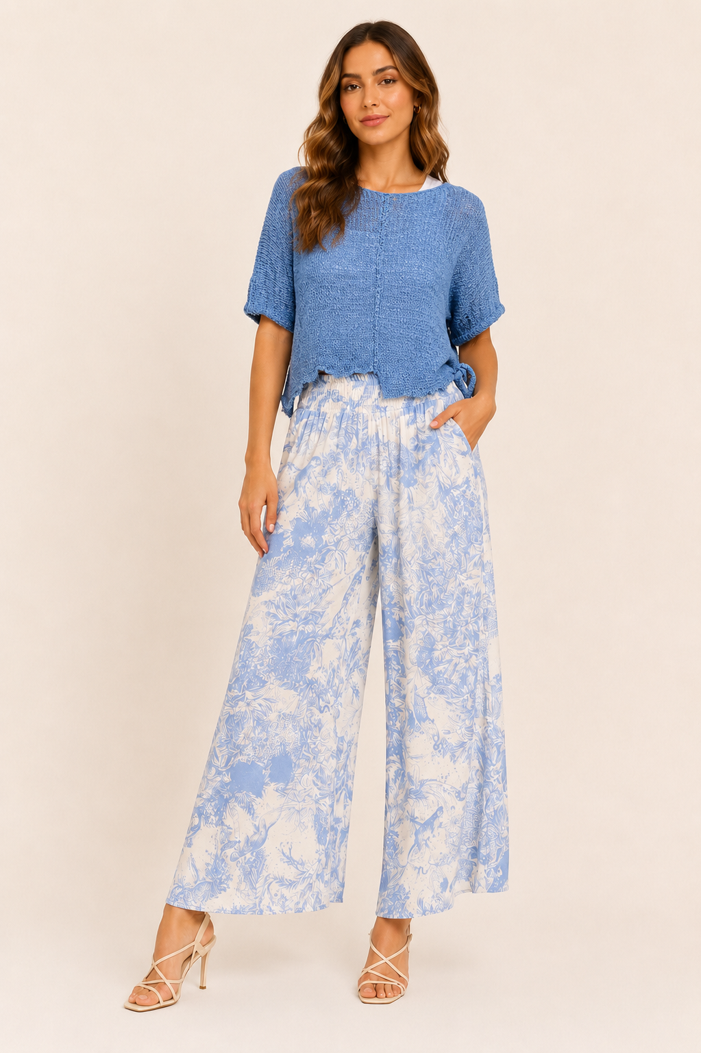 Scandal Italy Blue and Cream Wide Leg Micah Pants