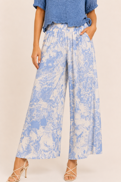 Scandal Italy Blue and Cream Wide Leg Micah Pants