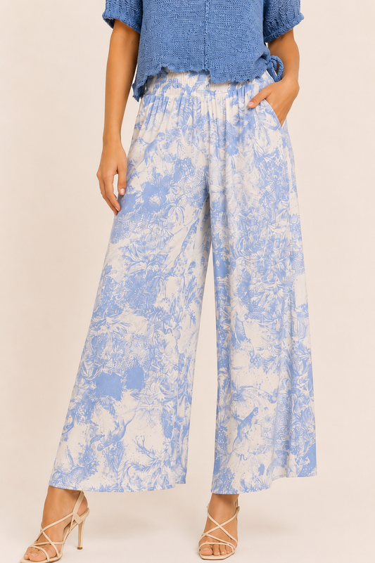 Scandal Italy Blue and Cream Wide Leg Micah Pants