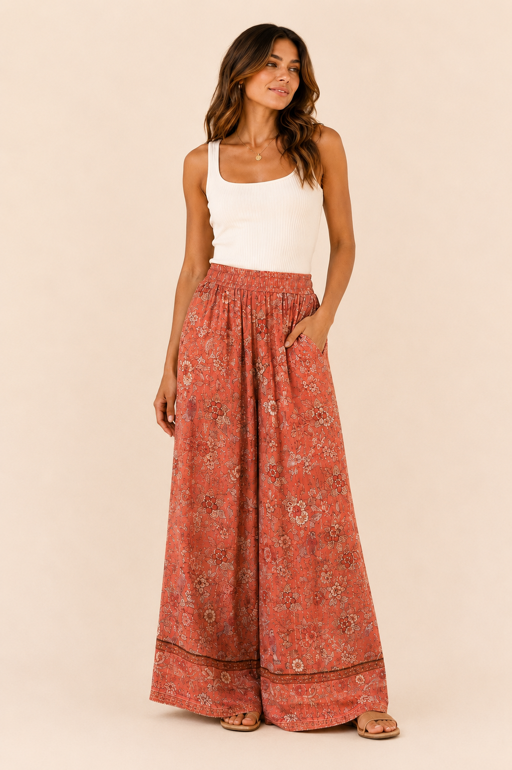 Strawberry Paris Floral Wide-Leg Pants