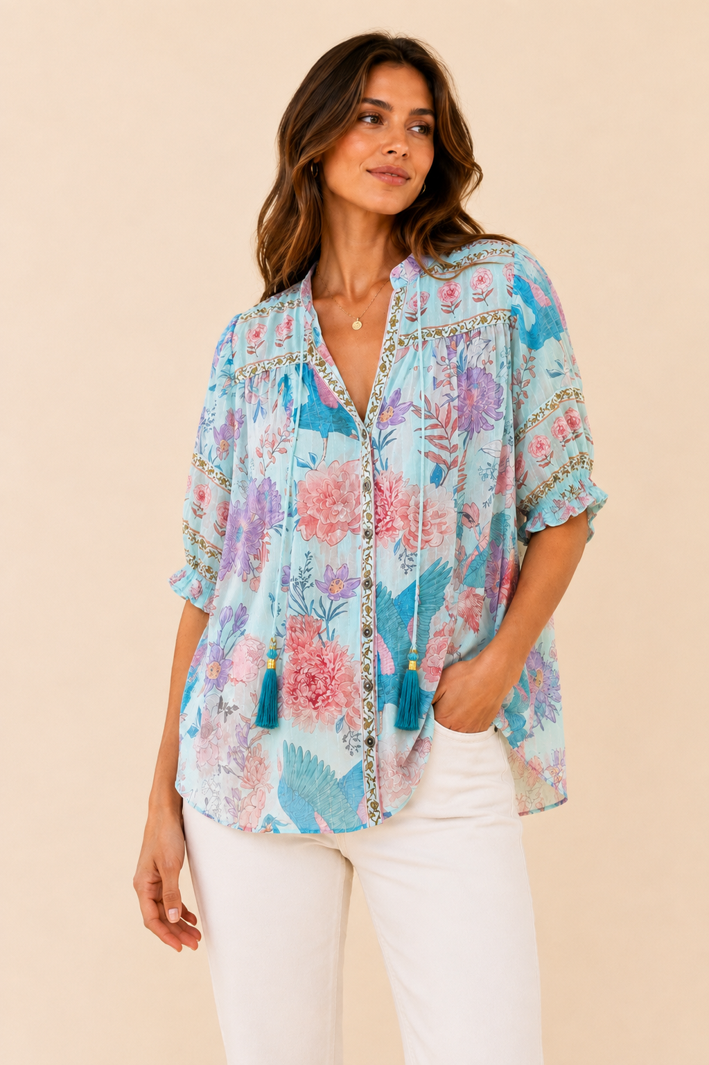 Strawberry Paris Grace Floral Print Blouse