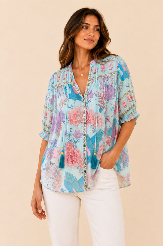Strawberry Paris Grace Floral Print Blouse