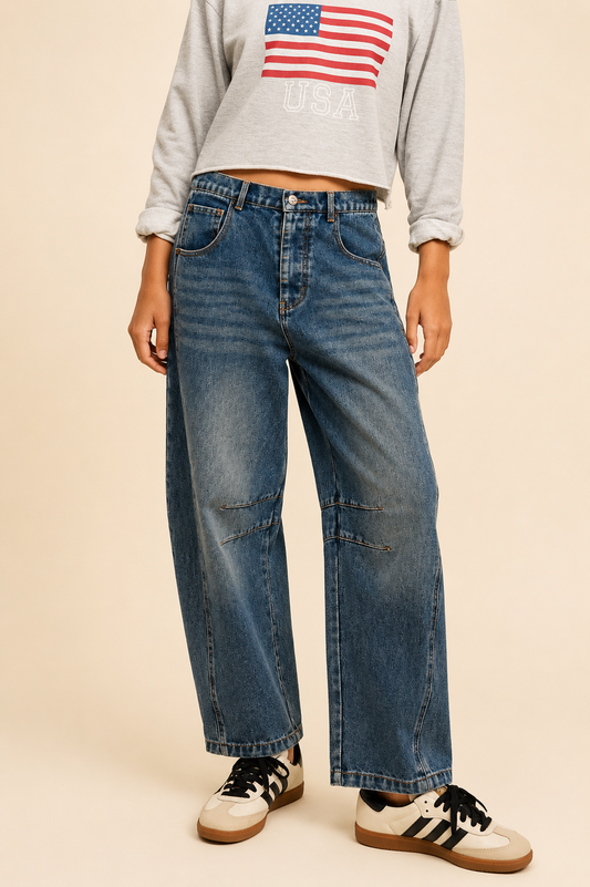 Urban Daizy Light Dirty Wash Barrel Leg Jeans