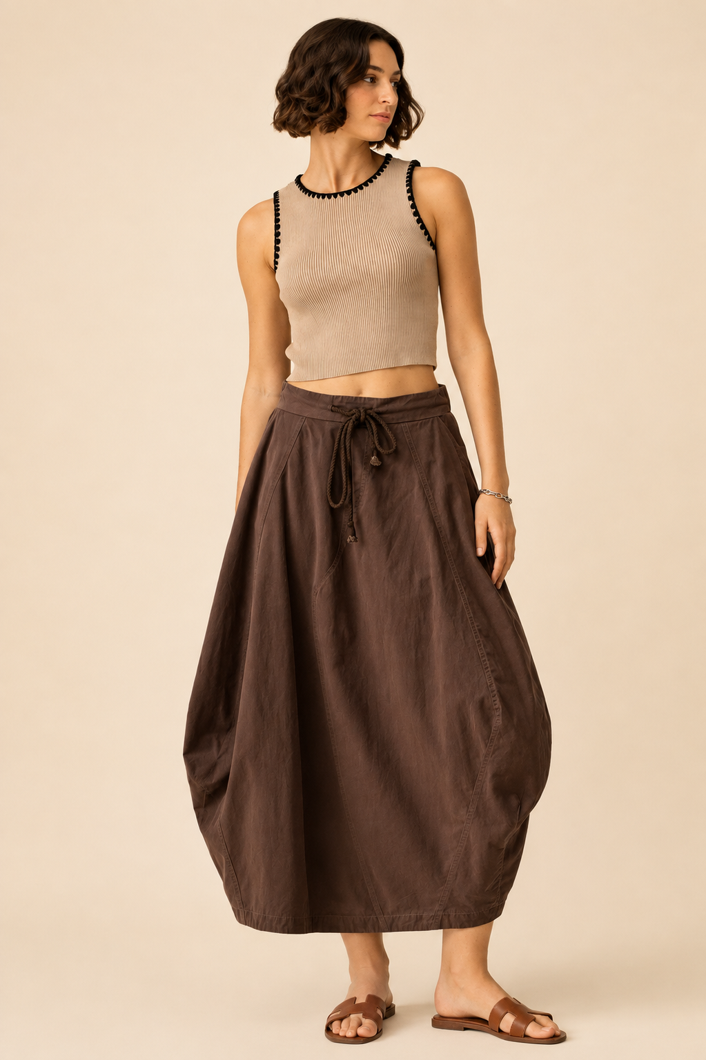 Urban Daizy Balloon Hem Drawstring Maxi Skirt