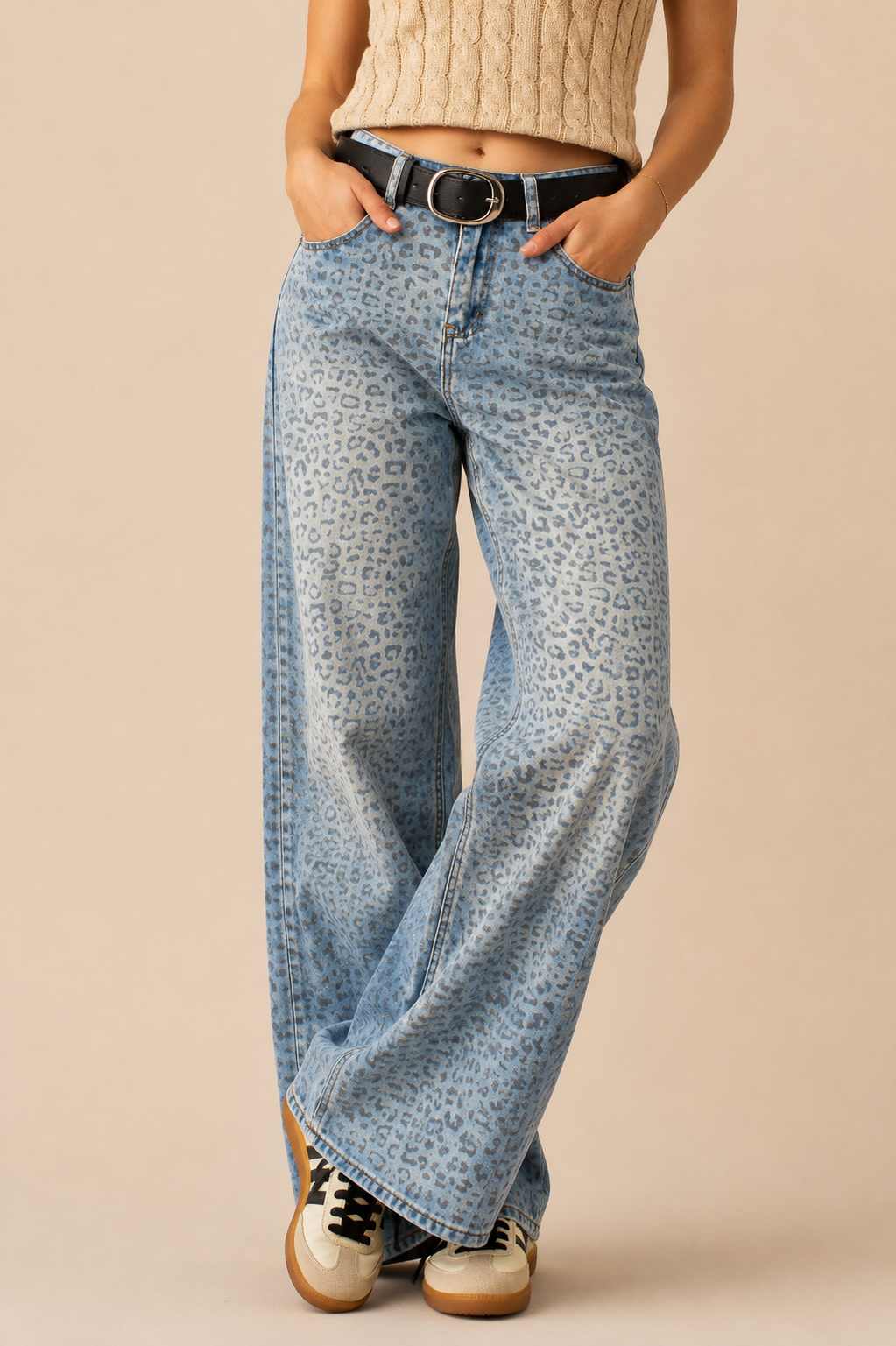 Urban Daizy Leopard Print Wide-Leg Denim Pants