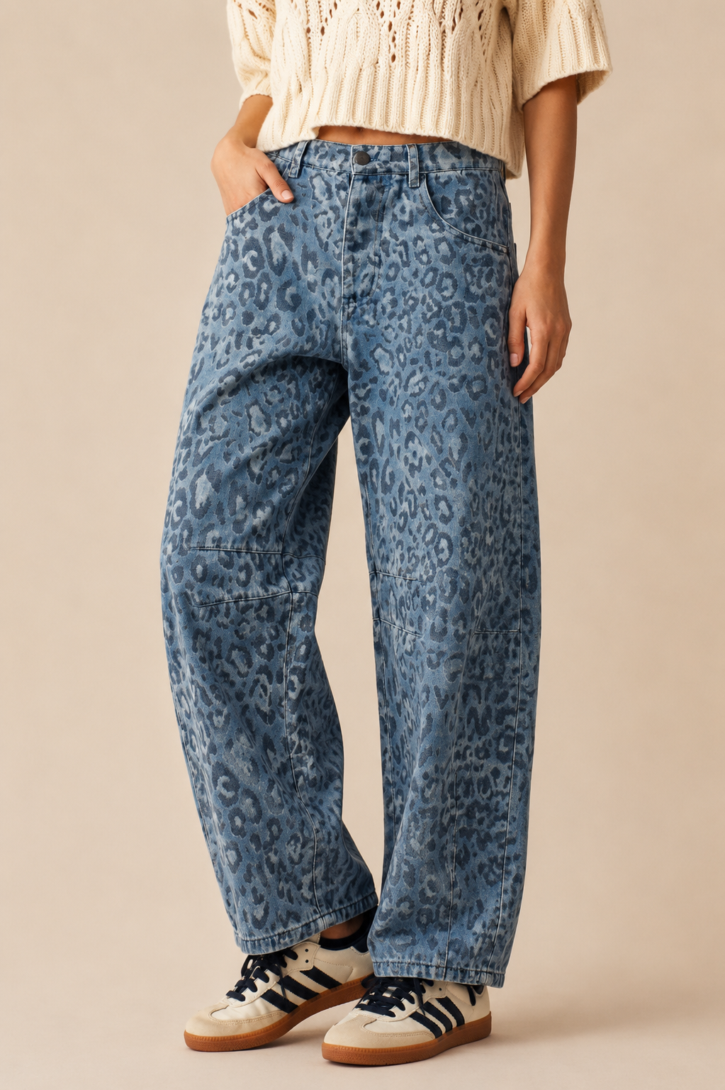 Urban Daizy Leopard Print Relaxed Straight Denim Pants