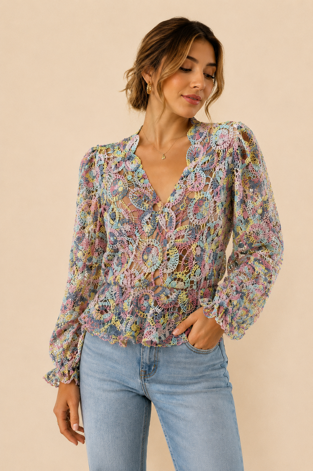 Elliatt Rue Crocheted Multi-Colored Top