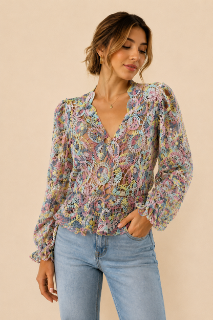 Elliatt Rue Crocheted Multi-Colored Top