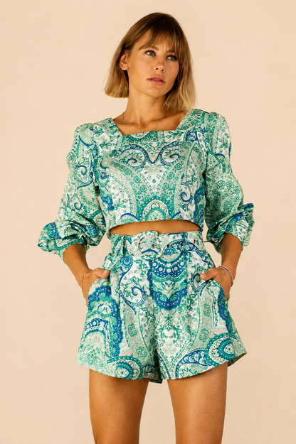 Mulla Paisley Crop Top and Shorts Set