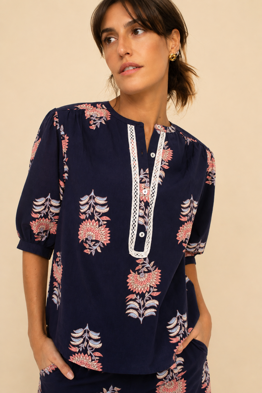 Sonmer Luisa Blue/Pink Floral Blouse