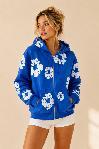 Denim Tears Cotton Wreath Blue Zip Up Hoodie