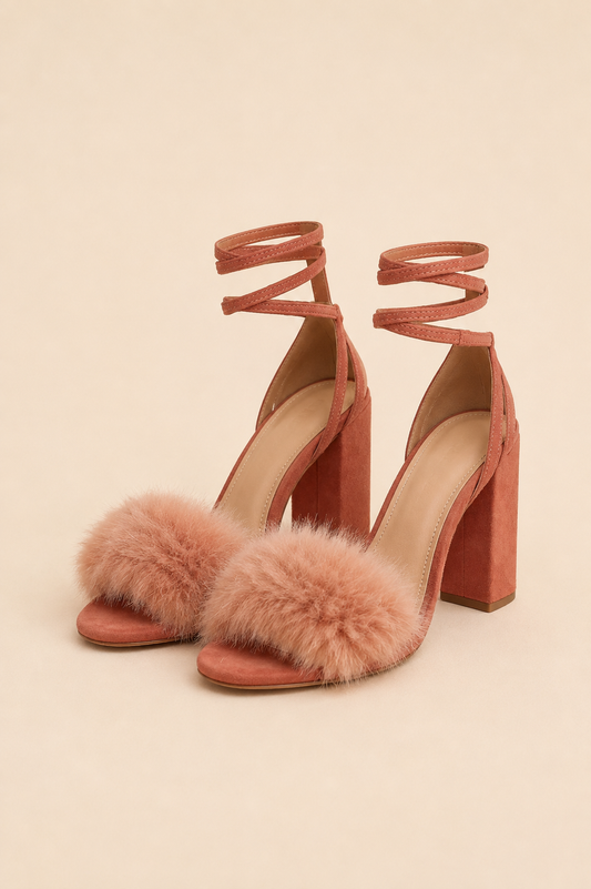 Loeffler Randall Nicolette Faux Fur-trim Suede Block-heel Sandals in Dusty Rose