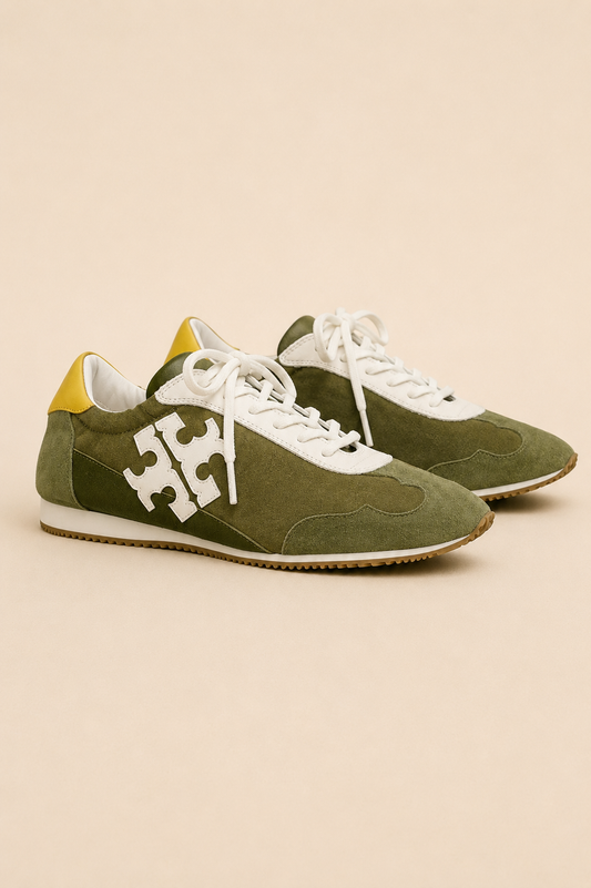 Tory Burch Green & Yellow Suede Sneakers