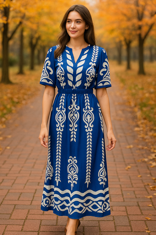Umgee Boho Peplum Smocked Waist Dress