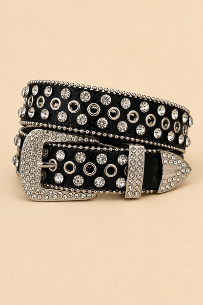 Black Rhinestone Studded Belt