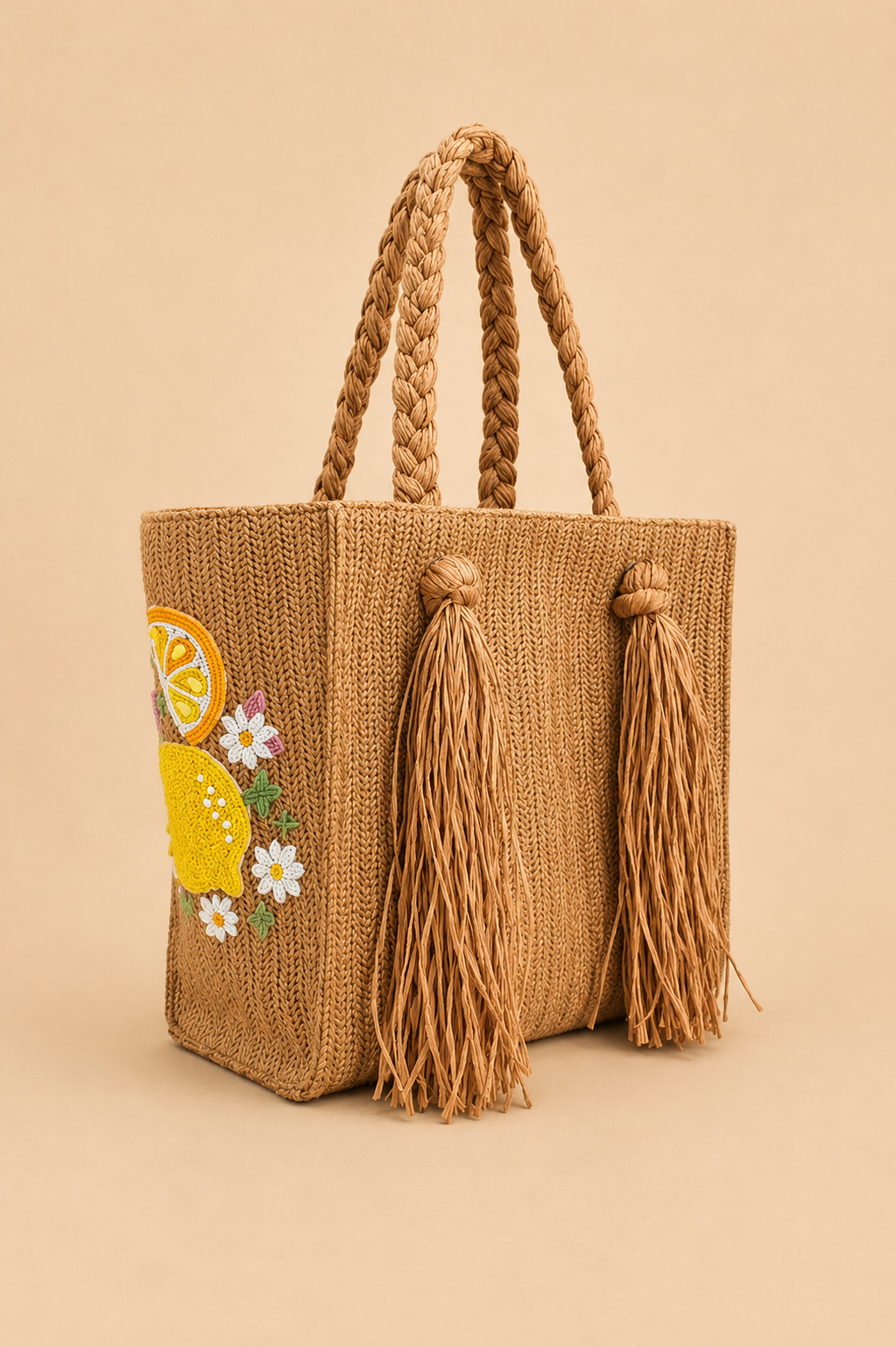 Daisy Citrus Straw Tote