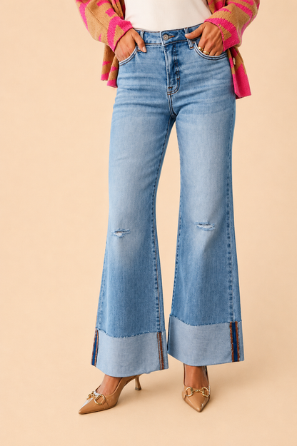 Distressed High-Waisted Flare Jeans