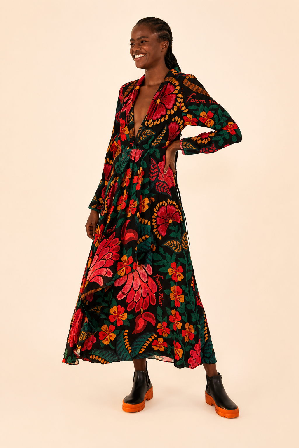 Farm Rio Long Sleeve Floral Maxi