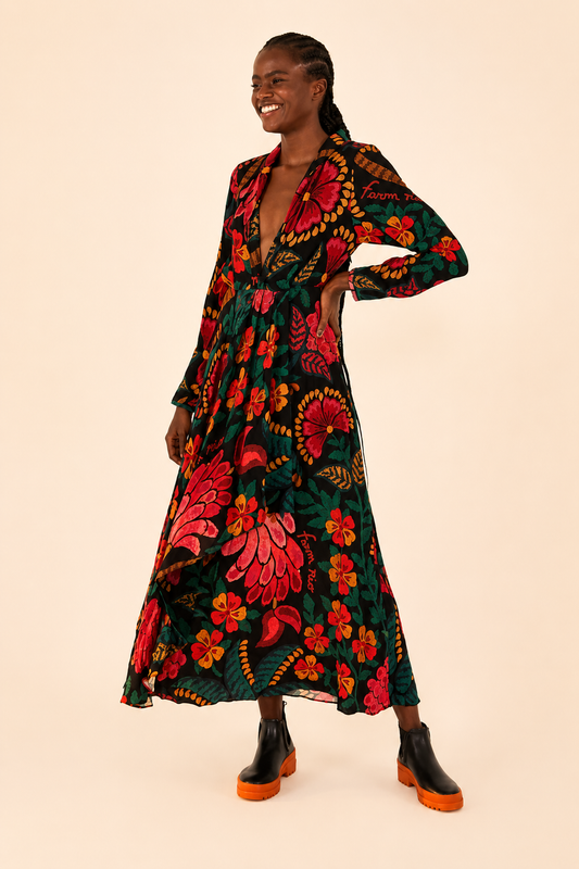 Farm Rio Long Sleeve Floral Maxi