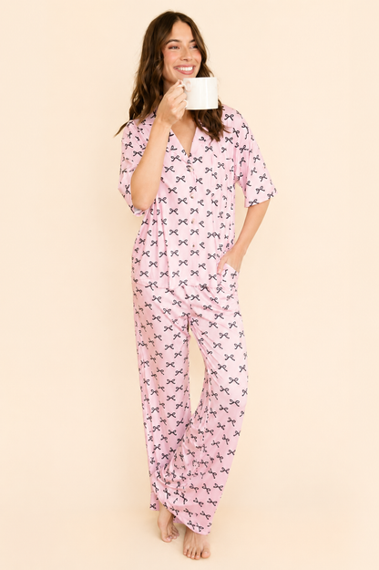 Katydid Black & Pink Mini Coquette Bows Pajama Pants Set