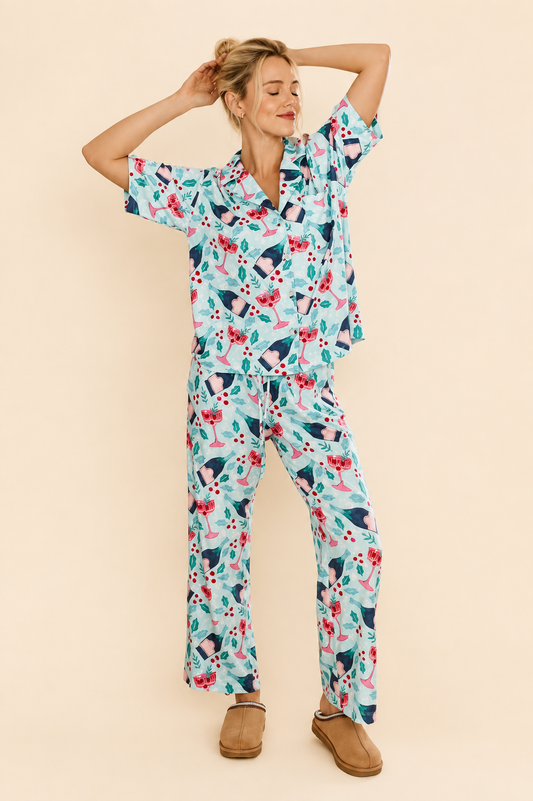Katydid Champagne, Coupes & Holly Holiday PJs