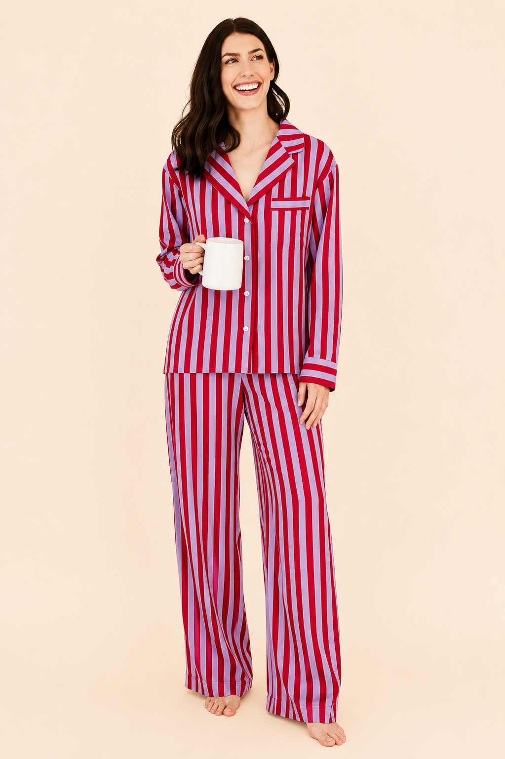 Katydid Lilac Striped Satin Cute Christmas PJ Set