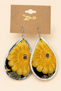 ZAD Yellow Flower Embroidery Silver Teardrop Earrings