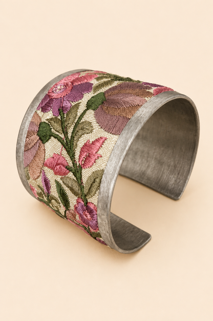 ZAD Light Pink Flower Embroidery Cuff Bracelet