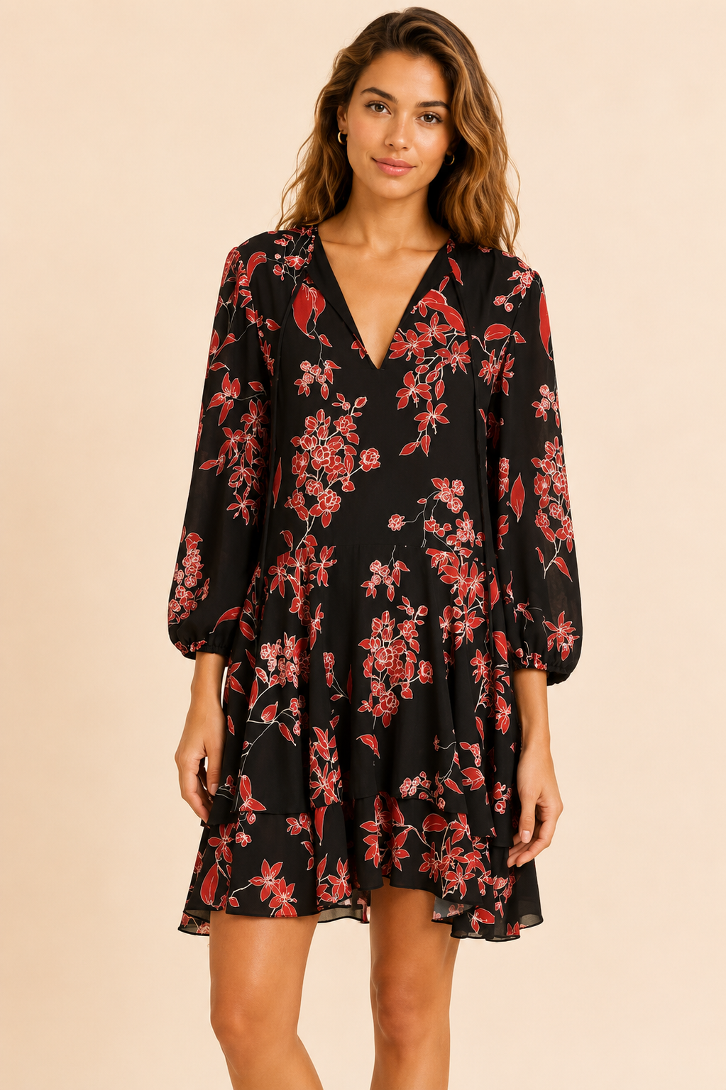 Alice + Olivia Moore Black Cherry Vine Floral Mini Dress