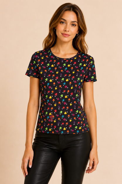 Alice + Olivia Rylyn Stace Face Black Cotton Tee Top