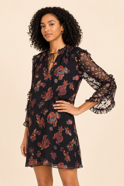 Alice + Olivia Julius Floral Ruffle Sleeve Mini Shift Dress