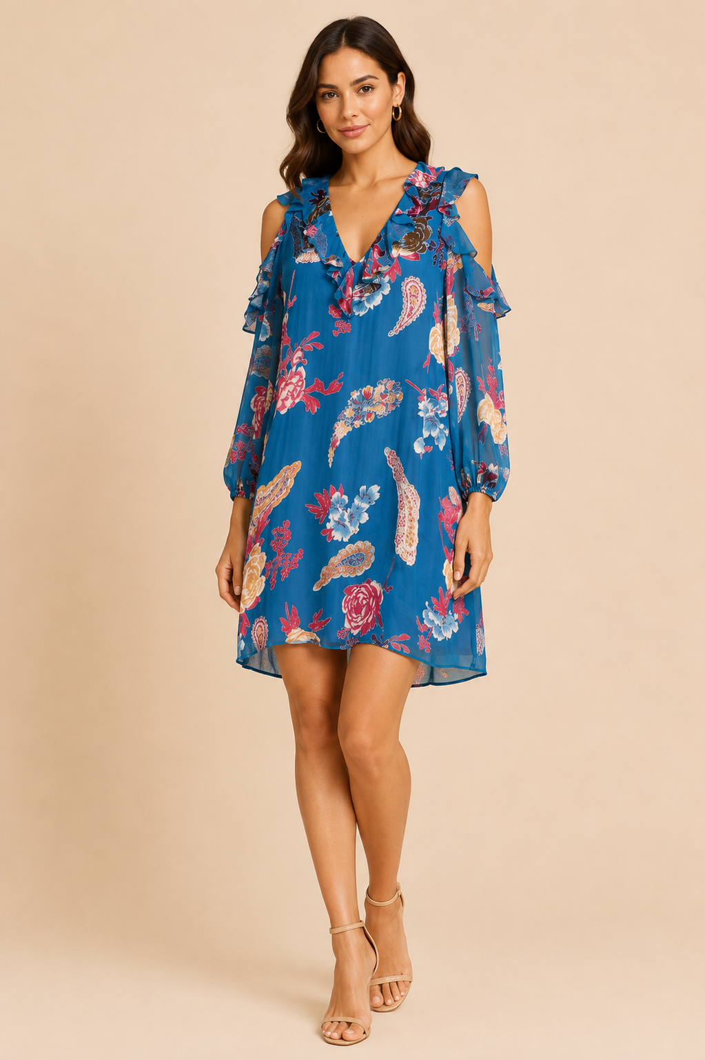 Alice + Olivia Giovanna Chiffon Silk Blend Paisley Ruffle Mini Dress