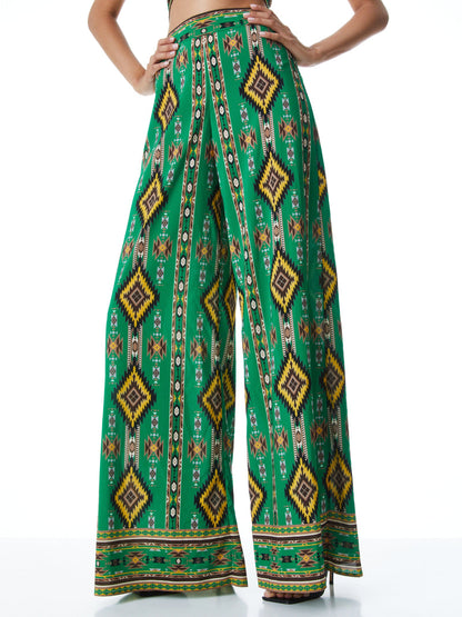 Alice + Olivia Athena Green Print Wide Leg Pants