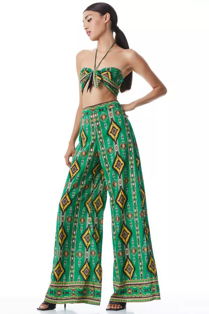 Alice + Olivia Athena Green Print Wide Leg Pants