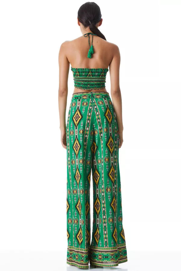Alice + Olivia Athena Green Print Wide Leg Pants