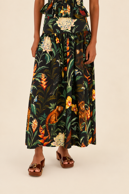 Farm Rio Night Fauna Printed Maxi Skirt