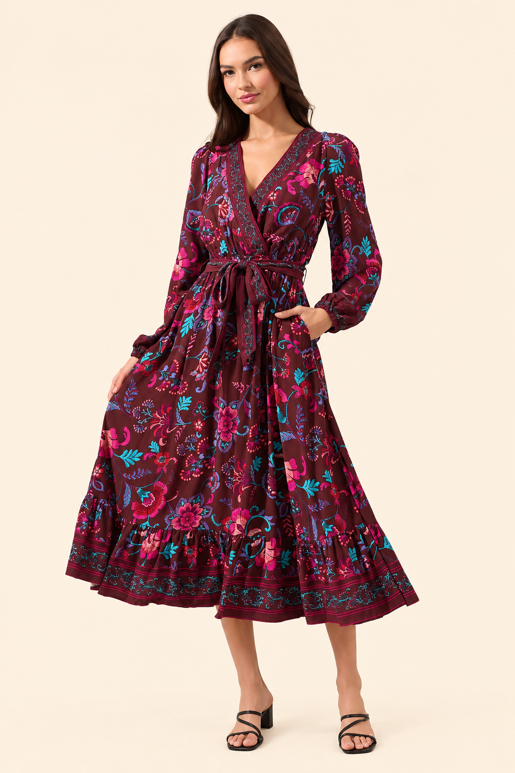 Sugarlips Tory Paisley Mindie Wrap Midi Dress - XS-3X