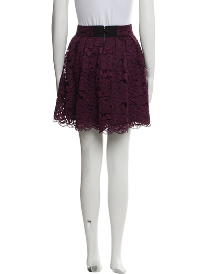 Alice + Olivia Burgundy Lace Pattern Mini Skirt