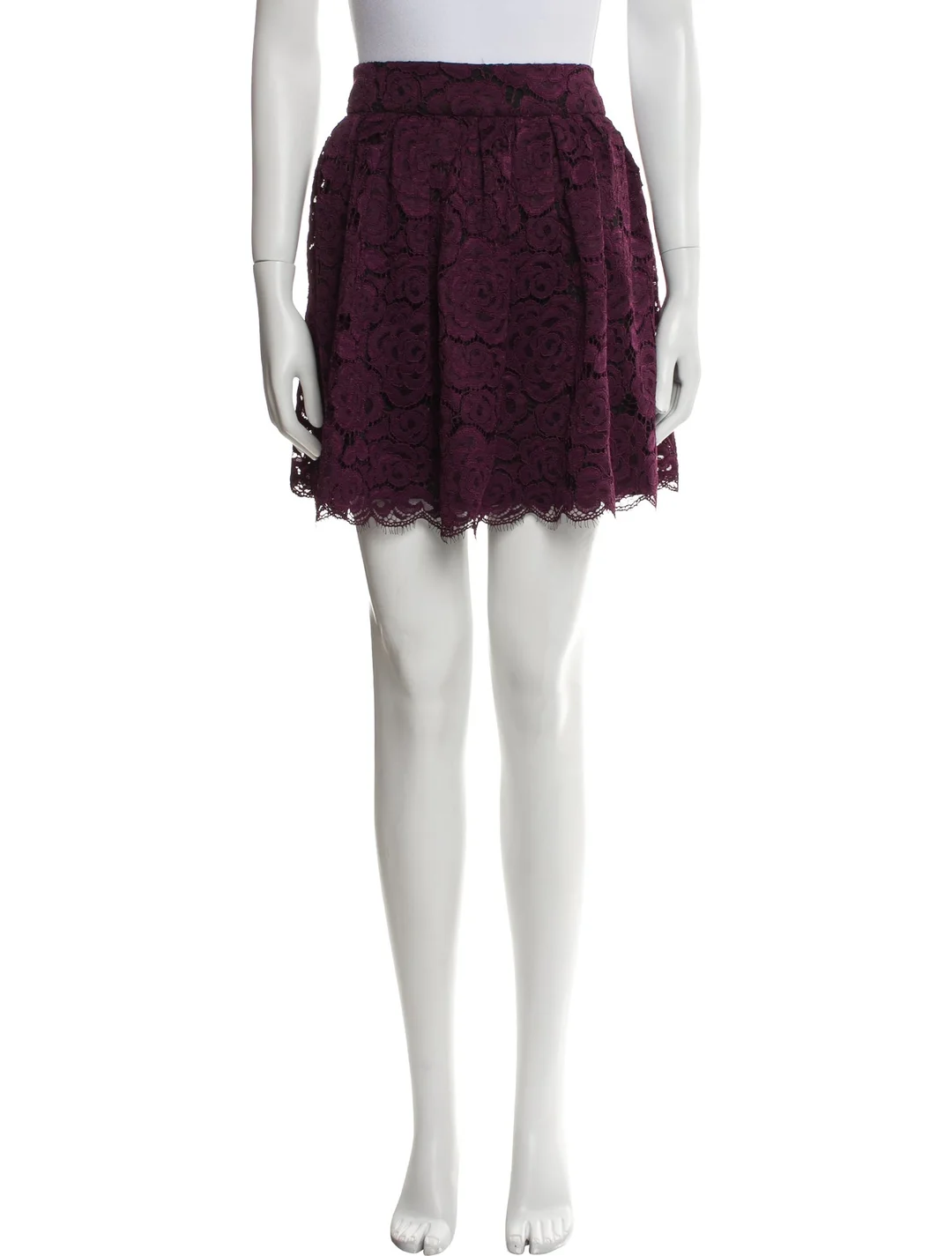 Alice + Olivia Burgundy Lace Pattern Mini Skirt