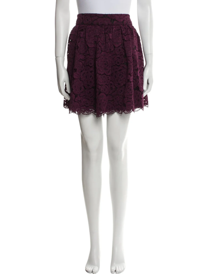 Alice + Olivia Burgundy Lace Pattern Mini Skirt