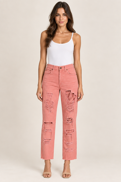 Alice + Olivia Pink Mid-Rise Straight Leg Jeans