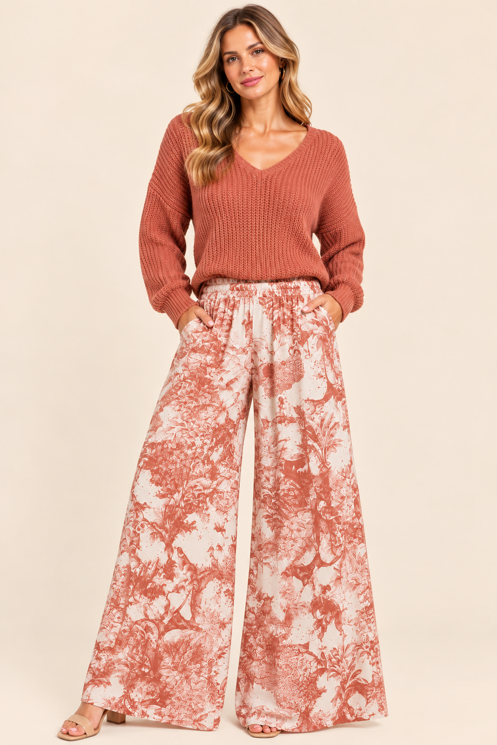 Scandal Italy Pink and Cream Wide Leg Micah Pants