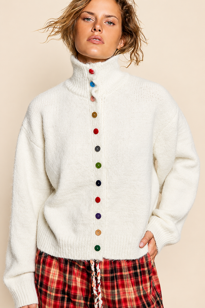 POL Clothing Chic Collar Button Knit Cardigan Cozy Oversized Sweater
