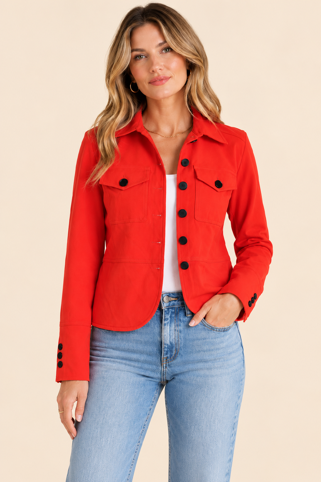 Halogen Button Front Orange Jacket