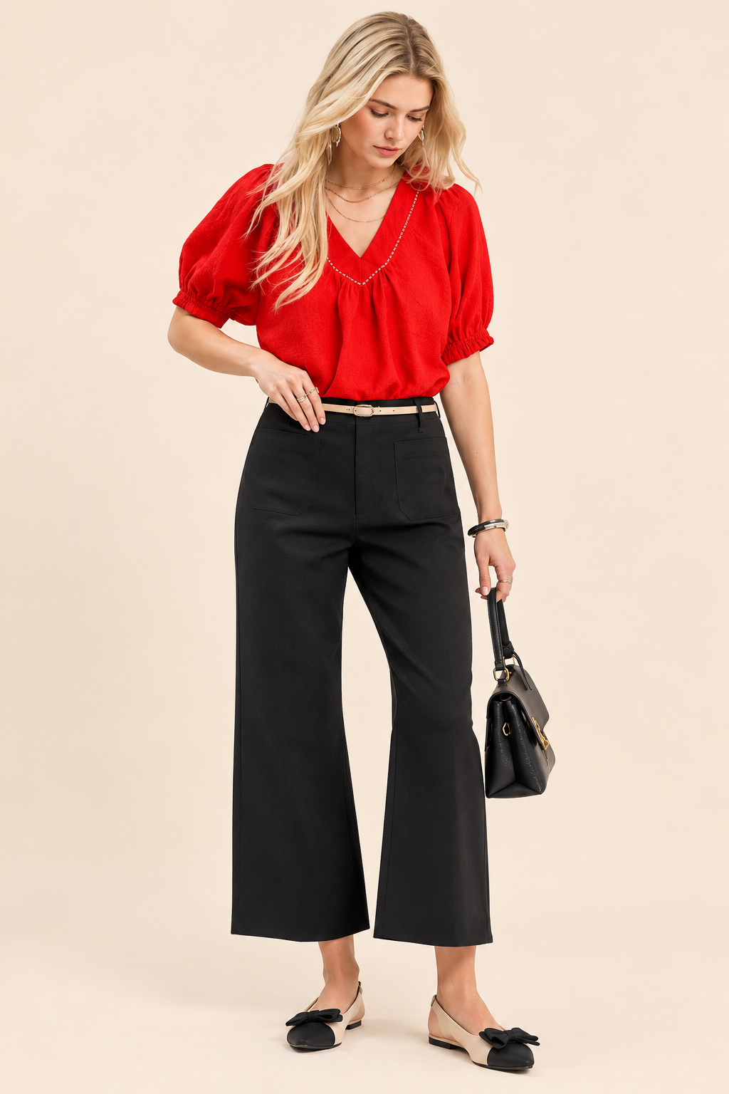 Umgee Black High Waist Wide Leg Crop Pants